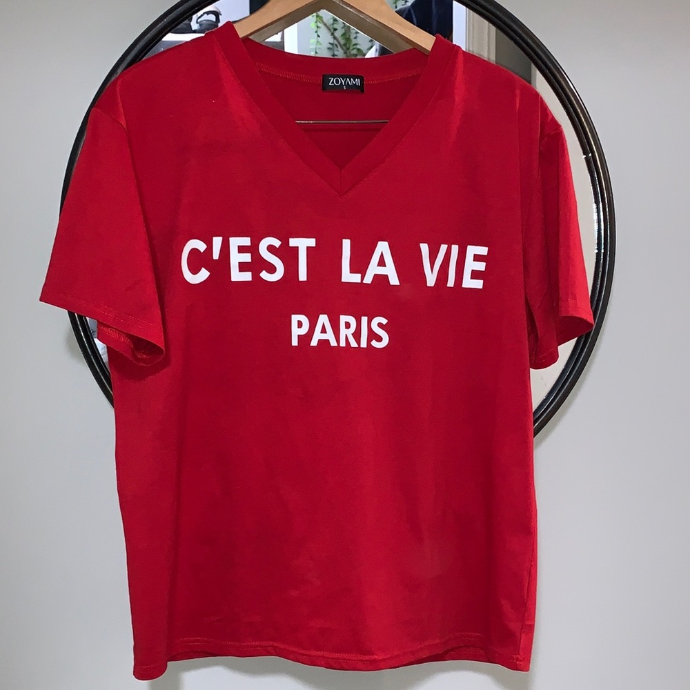 Zoya Red Graphic Tee with Black Logo Label
